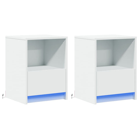 vidaXL Bedside Cabinets with LED Lights 2 pcs White Engineered Wood