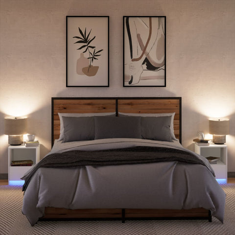 vidaXL Bedside Cabinets with LED Lights 2 pcs White Engineered Wood