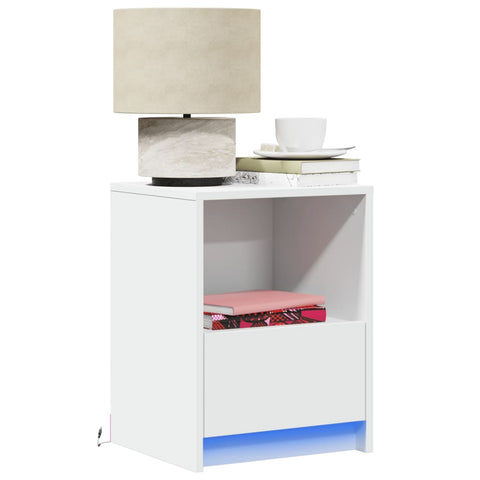 vidaXL Bedside Cabinets with LED Lights 2 pcs White Engineered Wood