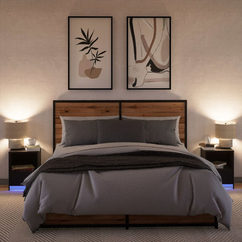 vidaXL Bedside Cabinets with LED Lights 2 pcs Black Engineered Wood