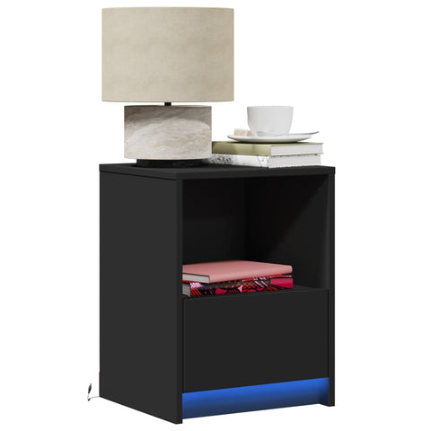 vidaXL Bedside Cabinets with LED Lights 2 pcs Black Engineered Wood