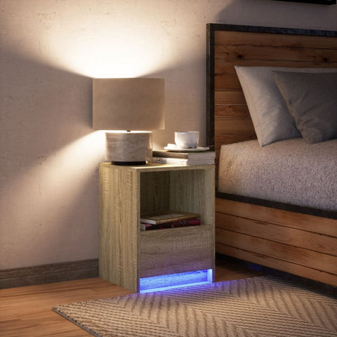 vidaXL Bedside Cabinet with LED Lights Sonoma Oak Engineered Wood