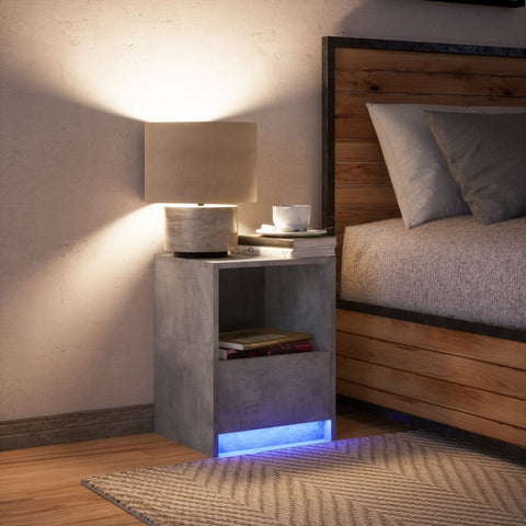 vidaXL Bedside Cabinet with LED Lights Concrete Grey Engineered Wood