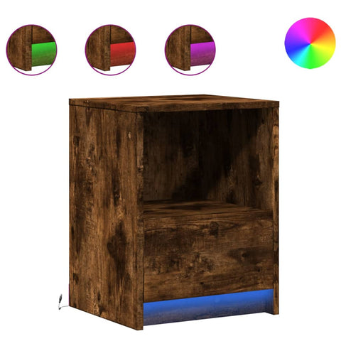 vidaXL Bedside Cabinet with LED Lights Smoked Oak Engineered Wood