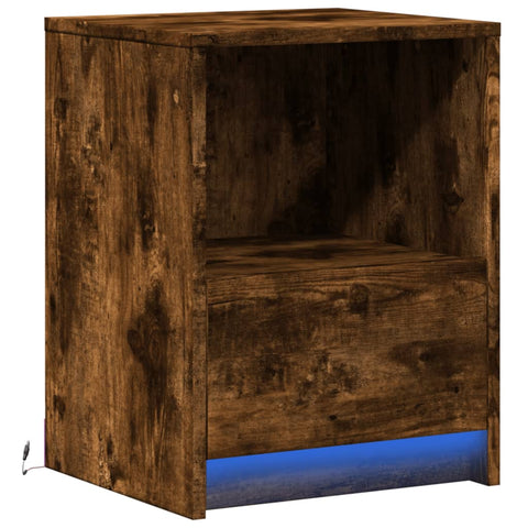 vidaXL Bedside Cabinet with LED Lights Smoked Oak Engineered Wood