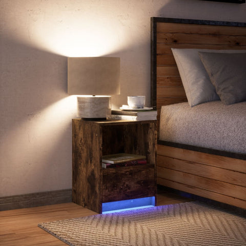 vidaXL Bedside Cabinet with LED Lights Smoked Oak Engineered Wood