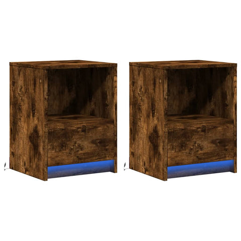 vidaXL Bedside Cabinets with LED Lights 2 pcs Smoked Oak Engineered Wood