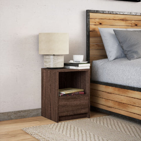 vidaXL Bedside Cabinet with LED Lights Brown Oak Engineered Wood