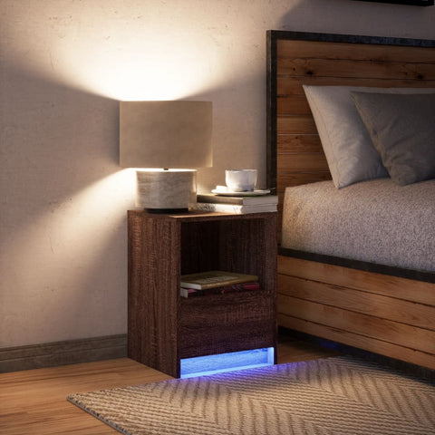 vidaXL Bedside Cabinet with LED Lights Brown Oak Engineered Wood