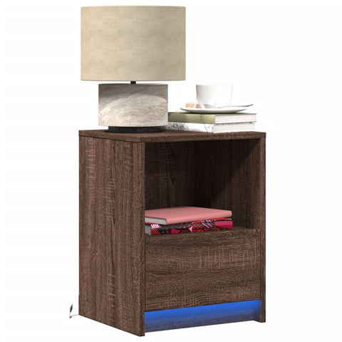 vidaXL Bedside Cabinet with LED Lights Brown Oak Engineered Wood