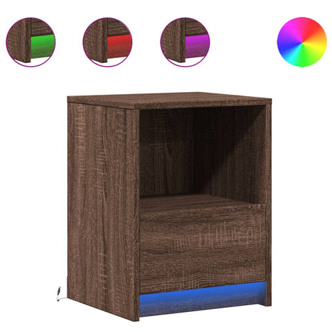 vidaXL Bedside Cabinets with LED Lights 2 pcs Brown Oak Engineered Wood