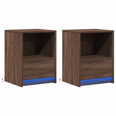 vidaXL Bedside Cabinets with LED Lights 2 pcs Brown Oak Engineered Wood