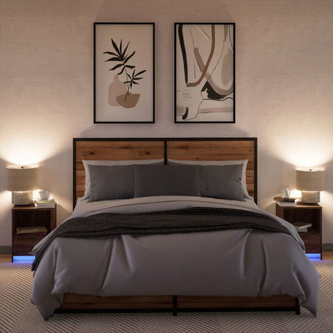 vidaXL Bedside Cabinets with LED Lights 2 pcs Brown Oak Engineered Wood