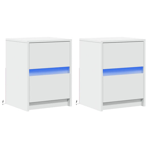 vidaXL Bedside Cabinets with LED Lights 2 pcs White Engineered Wood