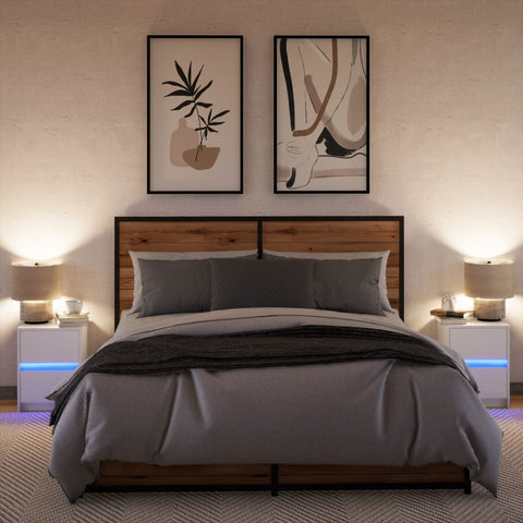 vidaXL Bedside Cabinets with LED Lights 2 pcs White Engineered Wood