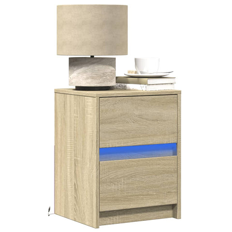 vidaXL Bedside Cabinet with LED Lights Sonoma Oak Engineered Wood