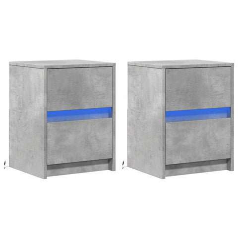 vidaXL Bedside Cabinets with LED Lights 2 pcs Concrete Grey Engineered Wood
