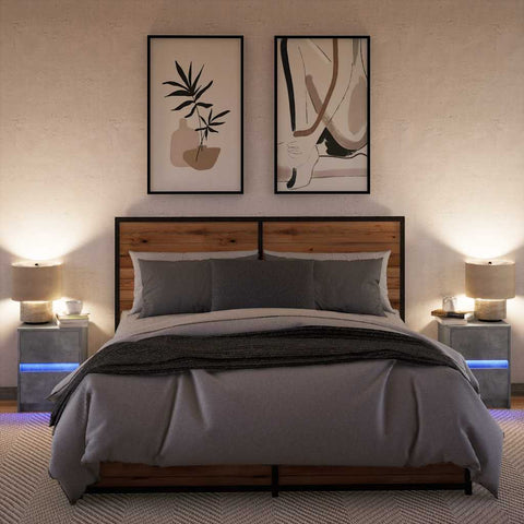 vidaXL Bedside Cabinets with LED Lights 2 pcs Concrete Grey Engineered Wood