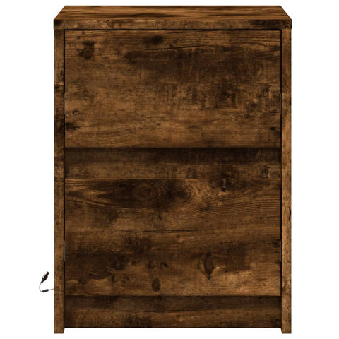 vidaXL Bedside Cabinet with LED Lights Smoked Oak Engineered Wood