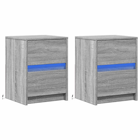 vidaXL Bedside Cabinets with LED Lights 2 pcs Grey Sonoma Engineered Wood