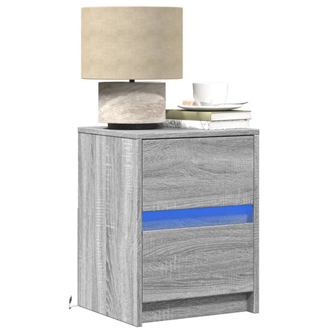 vidaXL Bedside Cabinets with LED Lights 2 pcs Grey Sonoma Engineered Wood