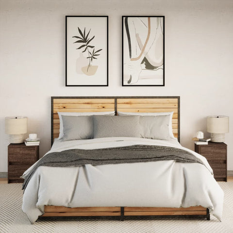 vidaXL Bedside Cabinets with LED Lights 2 pcs Brown Oak Engineered Wood