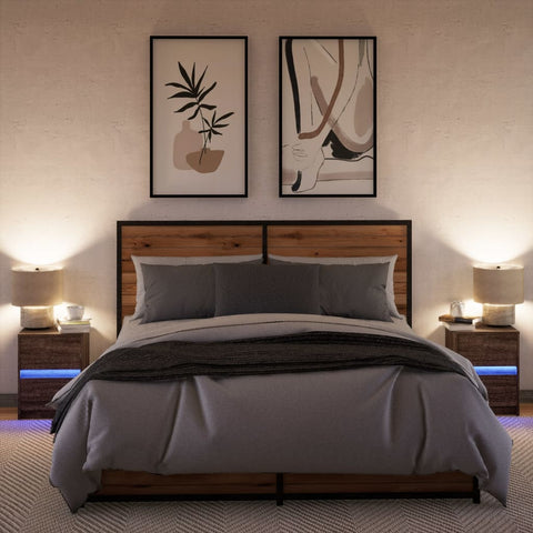 vidaXL Bedside Cabinets with LED Lights 2 pcs Brown Oak Engineered Wood