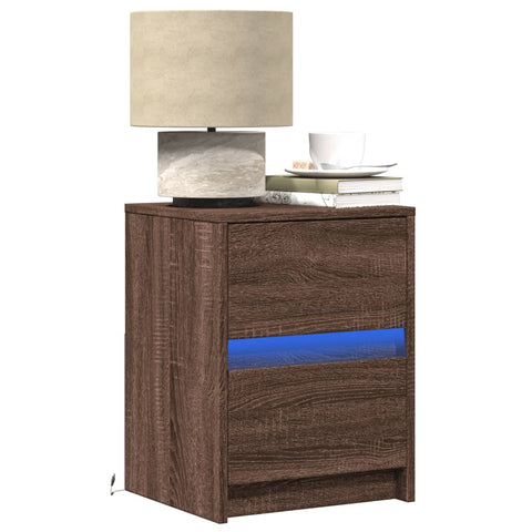 vidaXL Bedside Cabinets with LED Lights 2 pcs Brown Oak Engineered Wood