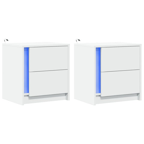 vidaXL Bedside Cabinets with LED Lights 2 pcs White Engineered Wood
