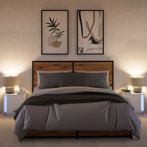 vidaXL Bedside Cabinets with LED Lights 2 pcs White Engineered Wood