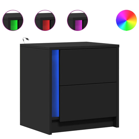 vidaXL Bedside Cabinets with LED Lights 2 pcs Black Engineered Wood