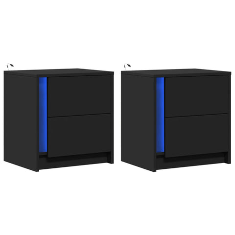 vidaXL Bedside Cabinets with LED Lights 2 pcs Black Engineered Wood