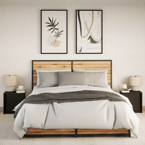 vidaXL Bedside Cabinets with LED Lights 2 pcs Black Engineered Wood