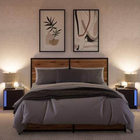 vidaXL Bedside Cabinets with LED Lights 2 pcs Black Engineered Wood