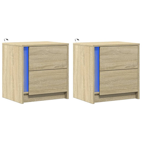 vidaXL Bedside Cabinets with LED Lights 2 pcs Sonoma Oak Engineered Wood
