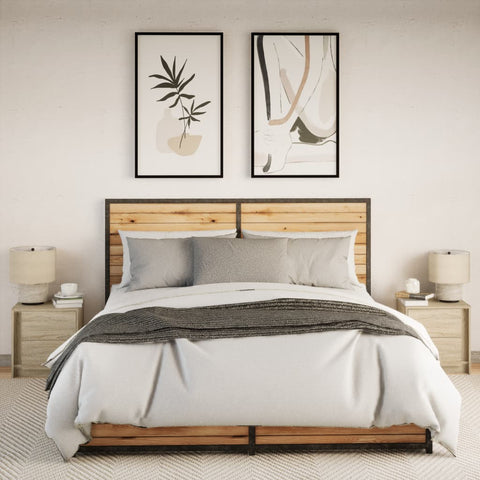 vidaXL Bedside Cabinets with LED Lights 2 pcs Sonoma Oak Engineered Wood