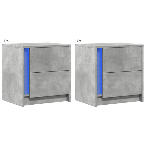 vidaXL Bedside Cabinets with LED Lights 2 pcs Concrete Grey Engineered Wood