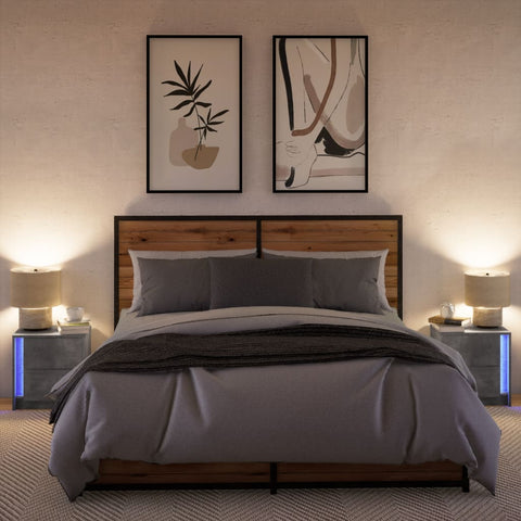vidaXL Bedside Cabinets with LED Lights 2 pcs Concrete Grey Engineered Wood