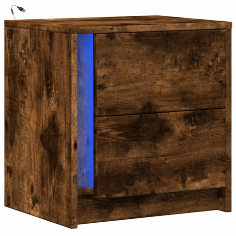 vidaXL Bedside Cabinet with LED Lights Smoked Oak Engineered Wood