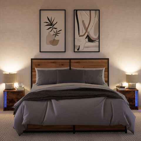 vidaXL Bedside Cabinets with LED Lights 2 pcs Smoked Oak Engineered Wood