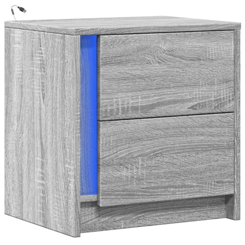 vidaXL Bedside Cabinet with LED Lights Grey Sonoma Engineered Wood