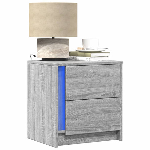 vidaXL Bedside Cabinet with LED Lights Grey Sonoma Engineered Wood