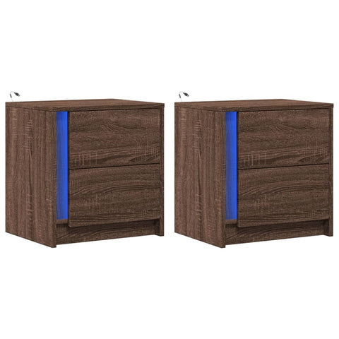 vidaXL Bedside Cabinets with LED Lights 2 pcs Brown Oak Engineered Wood
