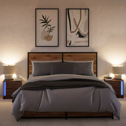 vidaXL Bedside Cabinets with LED Lights 2 pcs Brown Oak Engineered Wood