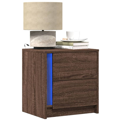 vidaXL Bedside Cabinets with LED Lights 2 pcs Brown Oak Engineered Wood