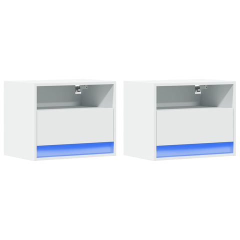 vidaXL Wall-mounted Bedside Cabinets with LED Lights 2 pcs White