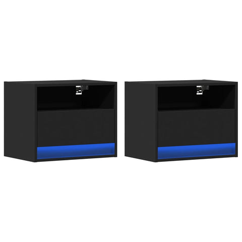 vidaXL Wall-mounted Bedside Cabinets with LED Lights 2 pcs Black