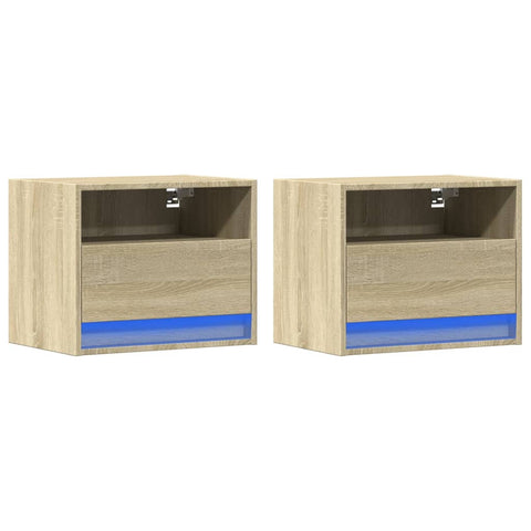 vidaXL Wall-mounted Bedside Cabinets with LED Lights 2 pcs Sonoma Oak
