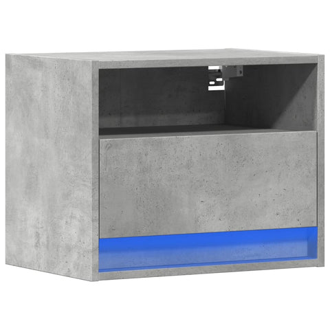 vidaXL Wall-mounted Bedside Cabinet with LED Lights Concrete Grey