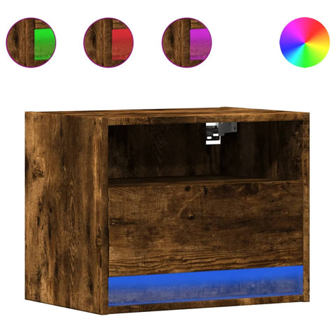 vidaXL Wall-mounted Bedside Cabinets with LED Lights 2 pcs Smoked Oak